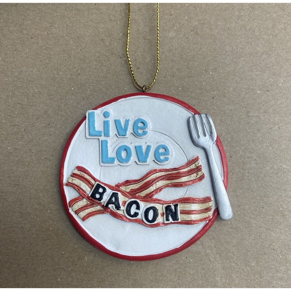 Kurt Adler Hanging Ornament Live Love Bacon on Plate NWT Foodie Collectible